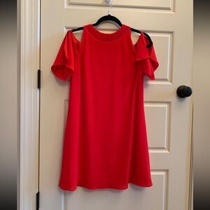 Zara Basic Red Crepe Cold Shoulder Mini Above-knee Dress Sz XS